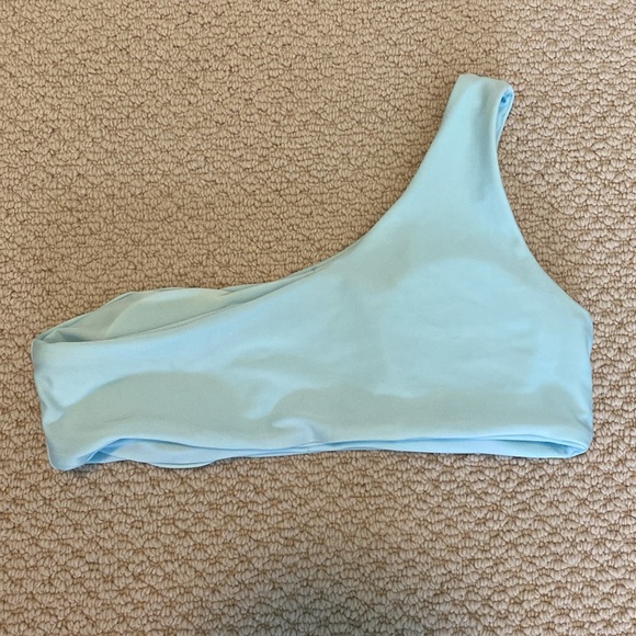Shein Size Small Aqua Blue Bathing Suit One Shoulder Bikini Top - Picture 4 of 5